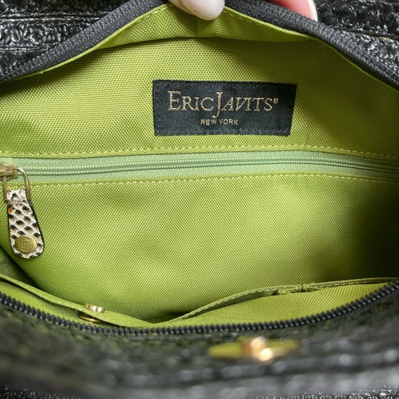 Eric Javitz black straw tote bag with leather handles squishee - Picture 2 of 14